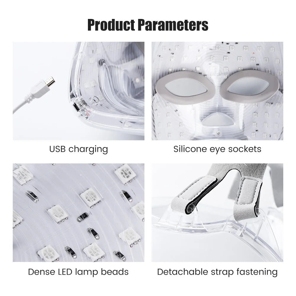 7-1 Colors LED Facial Skin Care Mask,Red Light Mask for Face, Rejuvenation Home Face Lifting Whitening Beauty Device